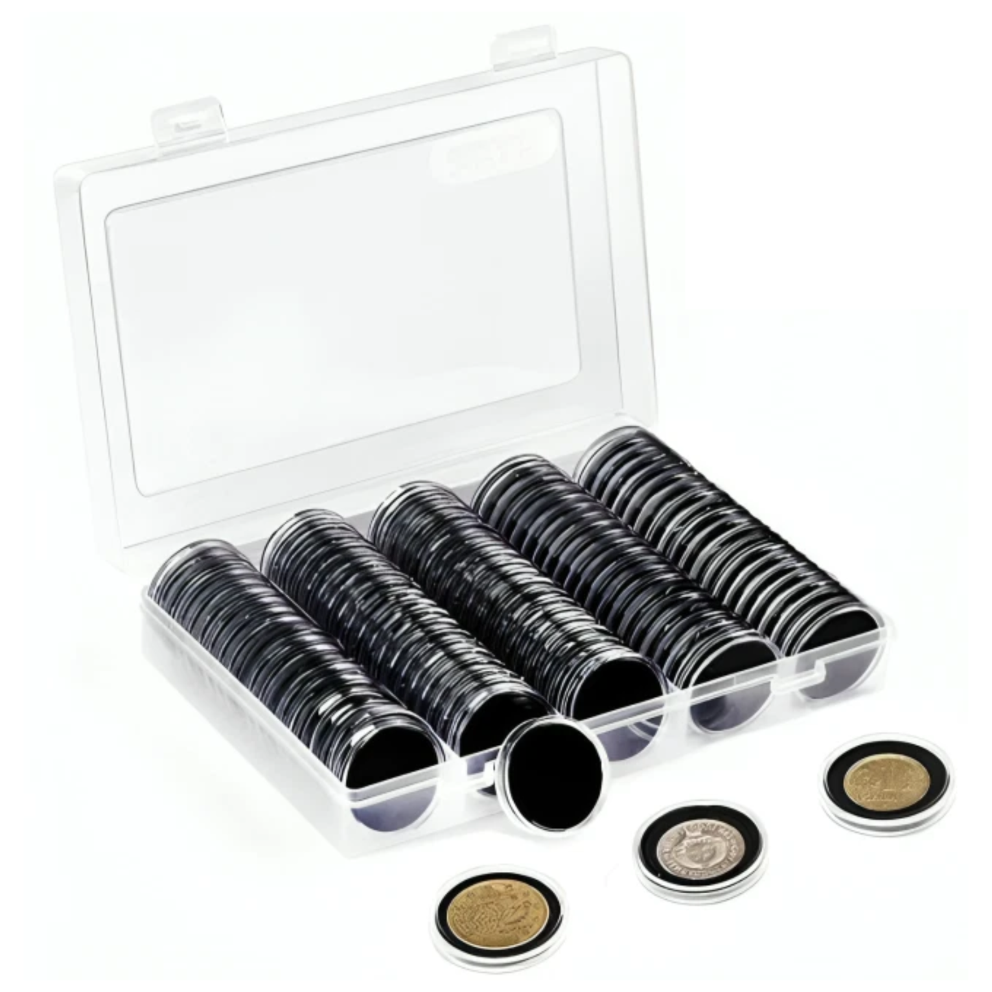30mm Clear Round Coin Capsules with Storage Box (100ct)