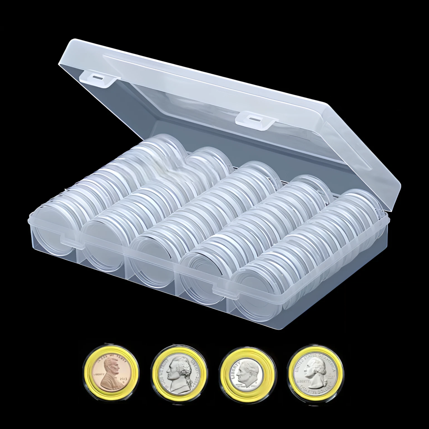 30mm Clear Round Coin Capsules with Storage Box (100ct)