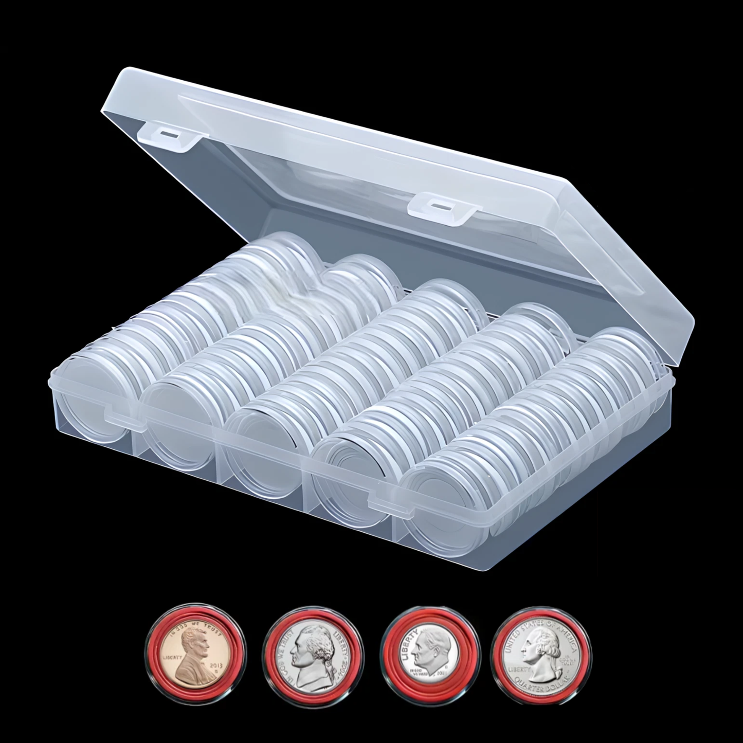 30mm Clear Round Coin Capsules with Storage Box (100ct)