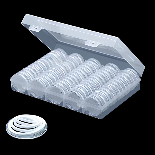 30mm Clear Round Coin Capsules with Storage Box (100ct)
